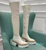 Designer Over the Knee Boots For Women Sexy Lady Thick Soled Chelsea Boots Elastic Boot Black Boots Muffin Trendy Party Shoes Storlek 35-42