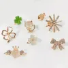 Exquisite Rhinestones Opal Four Leaf Clover Brooch Romantic Jewelry Accessories Trendy Fish Cat Wings Bow Lapel Pin Lovers Gifts