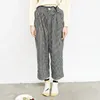 Womens Straight Pants Capris Anklelength Black Plaid Harajuku Cartoon Button Elastic Waist Ladies Cotton Trouser Summer 240411