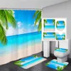 Ocean Beach Shower Curtain Set Seaside Coconut Tree Hawaiian Nature Scenery Badrum Dekor Icke-halksmattan Badmattor Toalettskydd