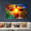 Jésus Affiche abstraite Affiche Rédempteur Statue Colorful Print toile peinture Dieu image religieuse image chrétienne décor