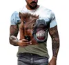 New Personality Funny Horse Summer Men's Hd 3d Printed T-shirt Crew Neck Short Sleeve Wide Comfortable Quick Drying Top Clothing