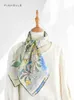 Fiore verde bean stampato al 100% di vera seta da donna in seta sciarf foulard sciarde a testa quadrata sciarfs bandana shawl regalo di lusso per lady 240408