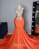 Party Dresses Orange Sparkly African Prom Formal For Women Luxury Crystal Black Girl Birhtday Evening Ceremony Gown Vestido De Festa