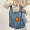 Shopping Bags Women Denim Shoulder Bag Men Wash Jeans Shopper Tote Female Large Cute Cartoon Print Handbag Student Bookbag