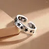 Cluster ringen trendy oude zilveren kleuropening voor mannen vrouwen pentagram ster elegante ringband eenvoudig vingeraccessoire