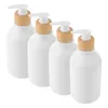 Storage Bottles 4 Pcs Shampoo Pump Liquid Dispenser Body Wash Wood Refillable Soap