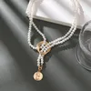 Catene Collana vintage per la moneta perla per donne bohémien a catena geometrica intrecciato in lega di gioielleria per matrimoni