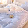 Bedding Sets 2024 Algodão Casamento Casamento Fronha Tampa de Quilt 4pcs A princesa fofa bagunçada grande tamanho King Full Full Full Full