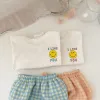 Hose Sommerkleidung Anzug für kleine Mädchen dünne Baumwollbrief Druck T -Shirt +Plaid PP Short Pants Boy Sportset Set