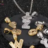 2024 European American Hip-hop Trumpet Colares Zircon Alphabet Pendant Real Gold Plating Niche Design Hiphop Fashion Jewelry Necklace