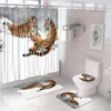 Shower Curtains 4Pcs Wild Animal Tiger Sets For Bathroom Decor Accessories Tropical Jungle Leaves Rug Bath Mat Toilet Lid Cover