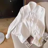 Women's Blouses Korean Version Women Casual White Shirt Pleated Bell Sleeve Mid-Length Design Sense Ladies Elegant Blouse Tops