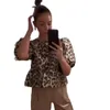 Châssis de créateur d'été chemise coton 2024 Fashion Leisure Leopard Imprimé en dentelle creux à manches bulles