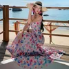 Robes décontractées Bohemian Holiday Beach Maxi Robe d'été élégante Français Spaghetti Strap Fleur Imprime