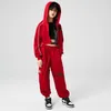 Barn scenkläder hiphopkläder röda grödor hoodie toppar skjorta jogger byxor för flickor tonåring jazz dans kostym street kläder