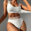 Costume da bagno da bagno da bagno push up su bikini imbottito imbottito set a vita alta a due pezzi indossano costumi da bagno femminile nuoto