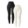 Pantalon féminin 2 pièces Lega Legging Ribbed Helmless Workout High Taist Cross Over Athletic Exercise