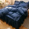 3/4 pezzi di biancheria da letto Lince 2 camere da letto Cestino per piumino blu cuscinetti di copertura in pizzo set di lenzuola di lusso di lusso in pizzo.