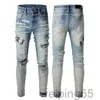 Man jeans designer broderade bokstäver lila jeans märke mager smala fit lyxhål rippade biker byxor mager byxdesigner stack mens kvinnor trend trusskda0