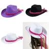Berets dorosły unisex zachodni kowbojski kapelusz z tkającym zespołem kobieta mężczyźni Sunproof Large Cowgirl Outdoor Prov Party Cosplay Props