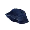 Bérets Wide Brim Denim Fisherman Hat portable Blue Suncreen Retro Retro Bucket Cap