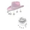 Berets Kids Cowboy Hats Western Hat with bandana kostium Tassels Glitter Cowgirl for Women Girls F0S4