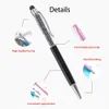 1PCS Bling 2 en 1 Crystal Crystal Capacitive Touch Stylus Point Ballpoint Black Ink Gel Pen Writing Tools Bureau de bureau