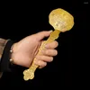 Estatuetas decorativas de amuleto chinês artesanato de cobre dourado auspicioso Ruyi caseiro de decoração de fengshui ornamentos de decoração de cetro bom bom