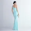 Lässige Kleider blau Hochzeit Prom Kleid für Frauen sexy ärmellose Hohlauslage geteiltes Meerjungfrau Bodycon Damen One Schulterabendparty