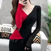 Women's T Shirts Autumn And Winter Style Stitching T-shirt Women Long-sleeved Light-cooked Jacket Cashmere Undershirt