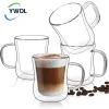 YWDL 220/300/400 مل جدار زجاجي كوب إسبرسو إسبريسو كوب واضحة مع مقبض لشراب حار بارد حار.