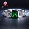 Cluster Rings Classic Wedding Band for Women Micro Stone Rhinestone Paled Finger With Clear Square Green Crystal Silver Jewelry
