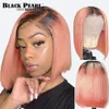 Black Pearl Brazilian Bob парик кружево передние парики для волос с коротким цветным париком для волос с розовым париком темный корень 613.