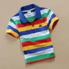 T-shirts T-shirt For Boys Summer Children Short Sleeve Stripe Tees Cartoon Bear Embroidery Tops Teens Breathable Polo Shirt Kids Clothing 240410