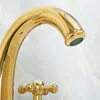 Torneiras de pia do banheiro Luxunhas de bronze dourado de luxo Montadas de bronze Manças duplas de bastão de água de 3 buracos Torneiras de água Torneiras de água MGF021