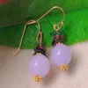 Dangle Earrings Natural Lilac Chalcedony Beads Tourmaline Gold Ear Hook Chandelier Handmade Hoop Clip-on Office Art Everyday Men Casual