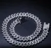 Iced Cuban Chain 12mm Silver Miami Ice Hip Hop Bling Curb Link Necklace 2 Row Diamond Rhinestone Jewelry 16inch-30inch Cuban Chain With Box Clasp