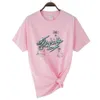 Bomullskvinnor t-shirts mode enkel linje blommor färgin tees casual mjuk kort ärm toppar lösa bekväma gatukläder