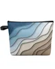 Blue Brown Gradient Modern Geometric Abstract Custom Cosmetic Bag Portable Makeup Storage Pouch Women Waterproof Pencil Case