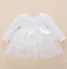 Baby Girls High Quality Hollow Out Lace Dress Newborn Princess Long Sleeve White Color Party Bow Dress Spring Cloting6431617