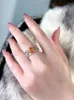 Cluster Rings Fashionable Hollowed Out Fabric Lace Fanta Orange 925 Silver Ring Set With High Carbon Diamond Crushed Cut