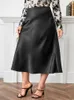 A Line Plus Size Skirts for Women High Waist Zipper Satins Big Swing Outfit Autumn Trendy Elegant Simple Fashion Clothing 2023 240328