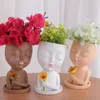 Meisjes Face hoofdbloemplanter gesloten ogen figuur sculpture plantenbakken pot met afvoersgaten schattige hars bloem pot woningvoorziening