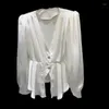 Blouses féminines 2024 Spring and d'été Style classique en V V taille serrée de coton Satin