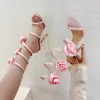Sandaler Sexig ankelband Pink For Women Party Nightclub Stripper Heels High Quality Crystal Diamond Point Toe Wedding Shoes