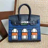 House Platinum Bags Banfags de couro BK Bolsa de casas pequenas coloridas 2024 Bolsa nova com padrão de palma e padrão de crocodilo de camada superior Co tem logotipo HB1B