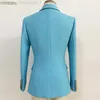 Ternos femininos Blazers High Street mais recente 2024 Designer de pista Blazer Botões de leão feminino de leão duplo trespassado Slim Fitting Textury Blazer Jacket C240411