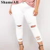 Plus Size Ripped Holes White Skinny Capris Jeans Women 4XL 5XL Fall Distressed Slim Casual Jeans Pencil Denim Pants Mom Jean