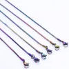 1.5mm Square Snake Chains, Rainbow Colorful Stainless Steel Necklaces, Smooth Lobster Clasps Chain fit for Pendant Charms DIY Jewelry LL